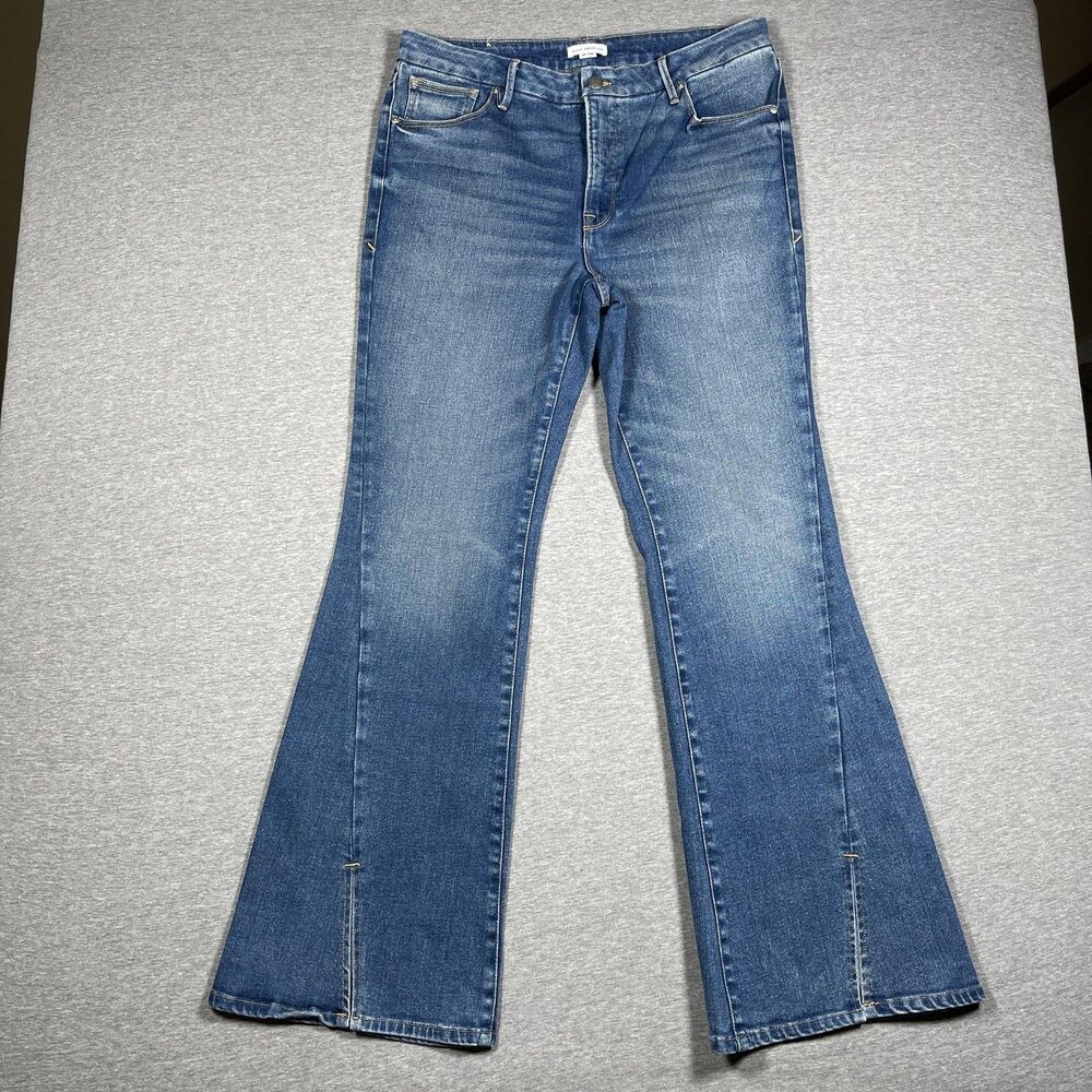 Good American Jeans Womens 14/32 Blue Flared Mid Rise Stretch Denim